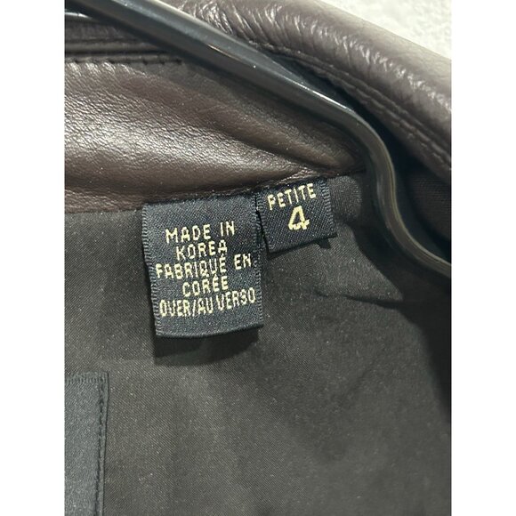 Dana Buchman Leather Trim Open Front Black Blazer Size 4 Petite Modern Edgy - Picture 7 of 11